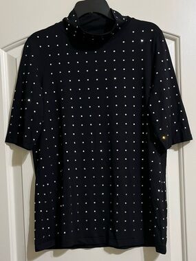 Chico’s Women’s Black Rhinestone Embellished Knit Stretch Top Blouse Small
